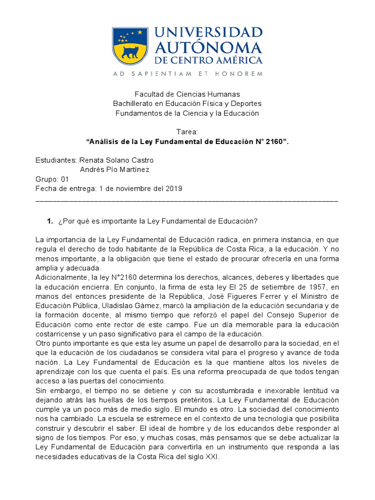 Análisis de la Ley 2160 de Educación | PDF | Ciencias sociales