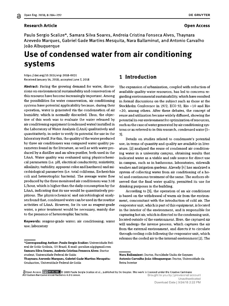 Use of Condensed Water From Air Conditioning Syste PDF