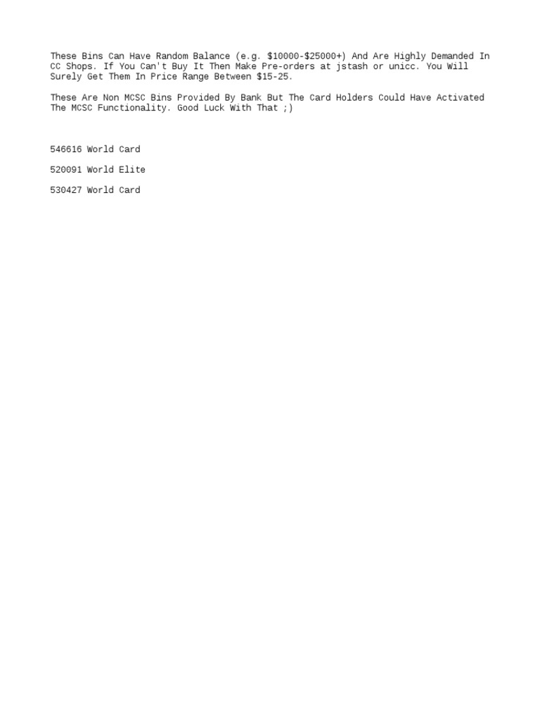 High Balance Non MCSC Bins for Carding | PDF | Finance & Money Management