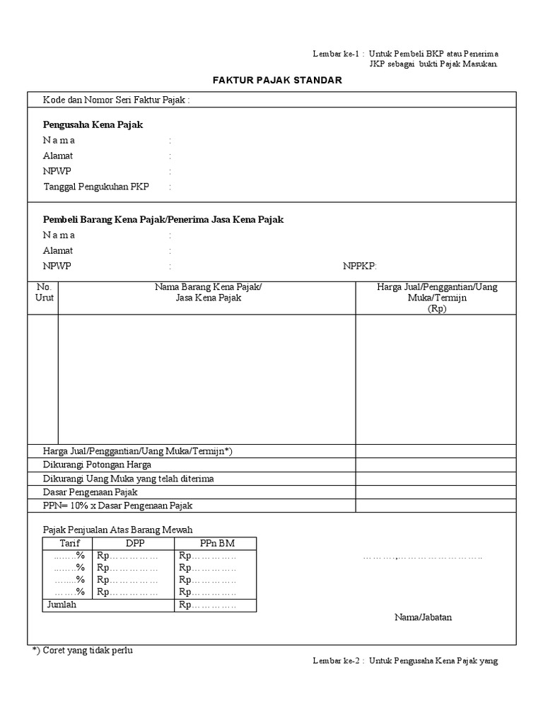 Form Faktur Pajak Standar