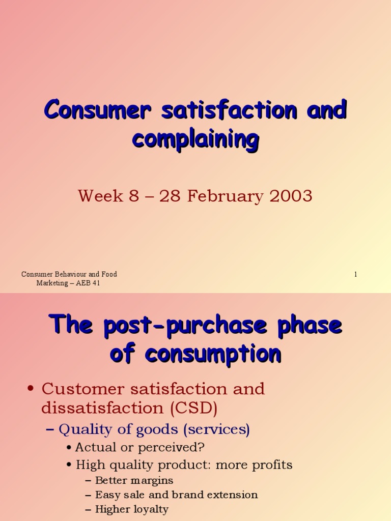 Consumer Satisfaction and Complaining | PDF | Consumer Behaviour ...
