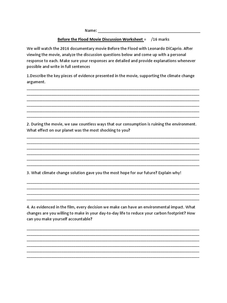 Before The Flood  PDF Pertaining To Before The Flood Worksheet