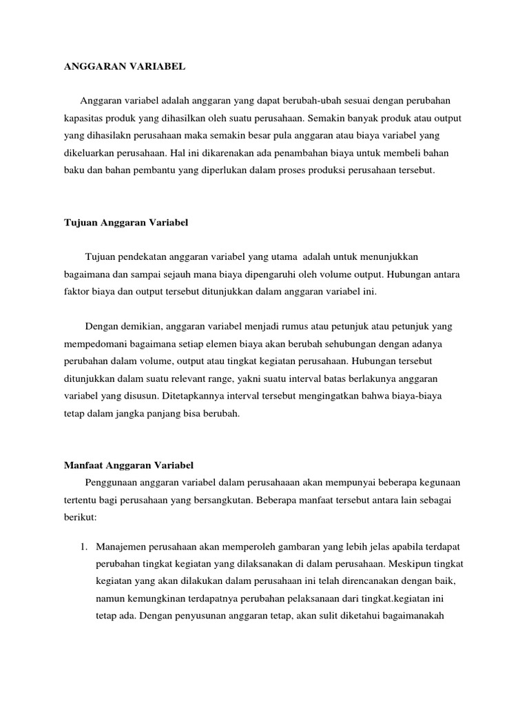 Anggaran Variabel | PDF | Pengelolaan Keuangan & Uang