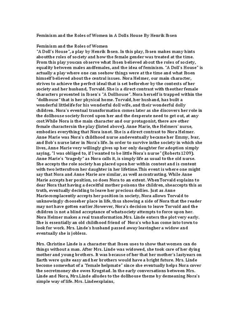 Feminism and The Roles of Women in A Dolls House by Henrik Ibsen PDF