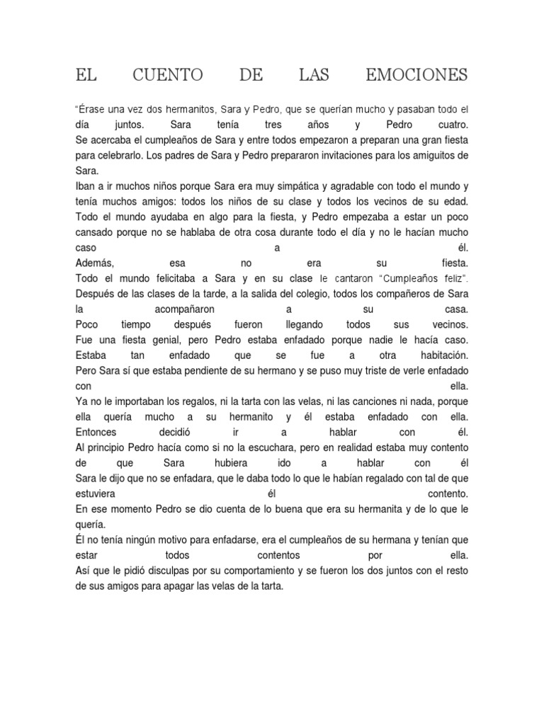 Cuento sobre las emociones infantiles | PDF
