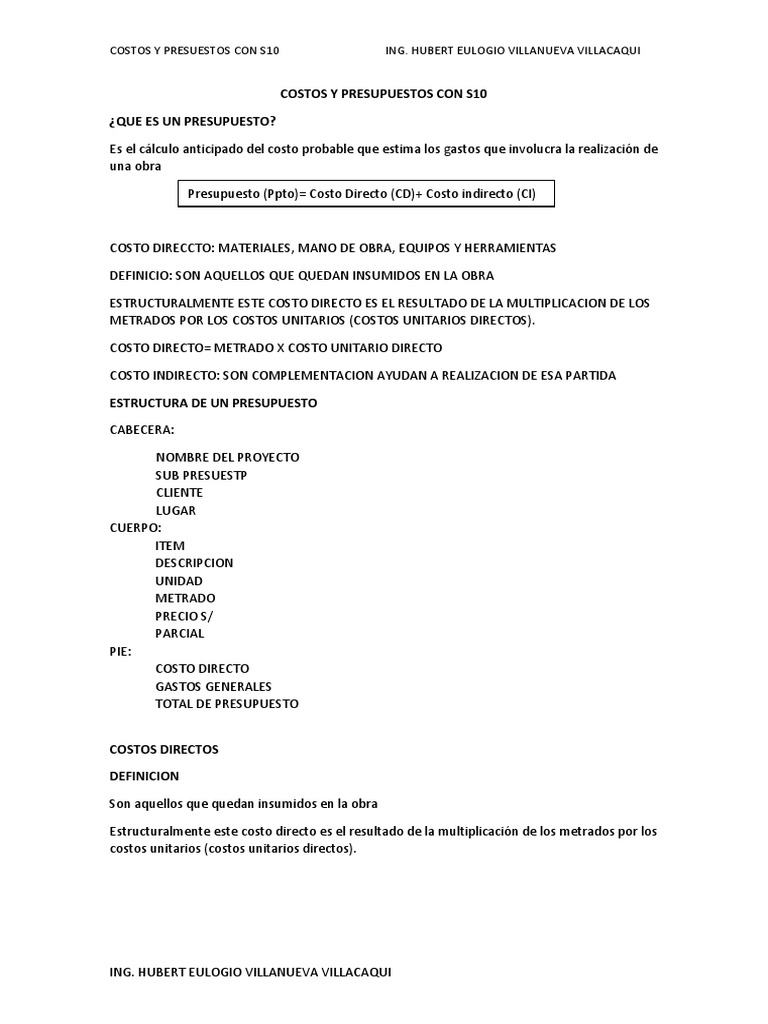 Costos y Presupuestos Con S10 | PDF | Negocios