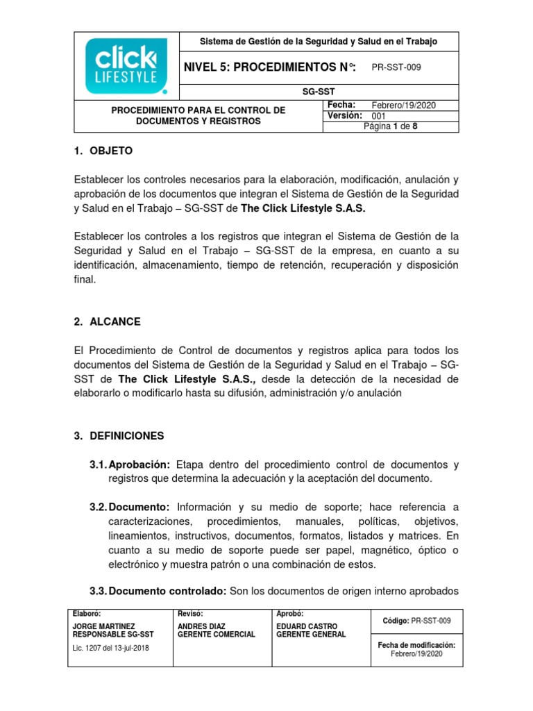 Procedimiento Para El Control De Documentos Y Registros Descargar
