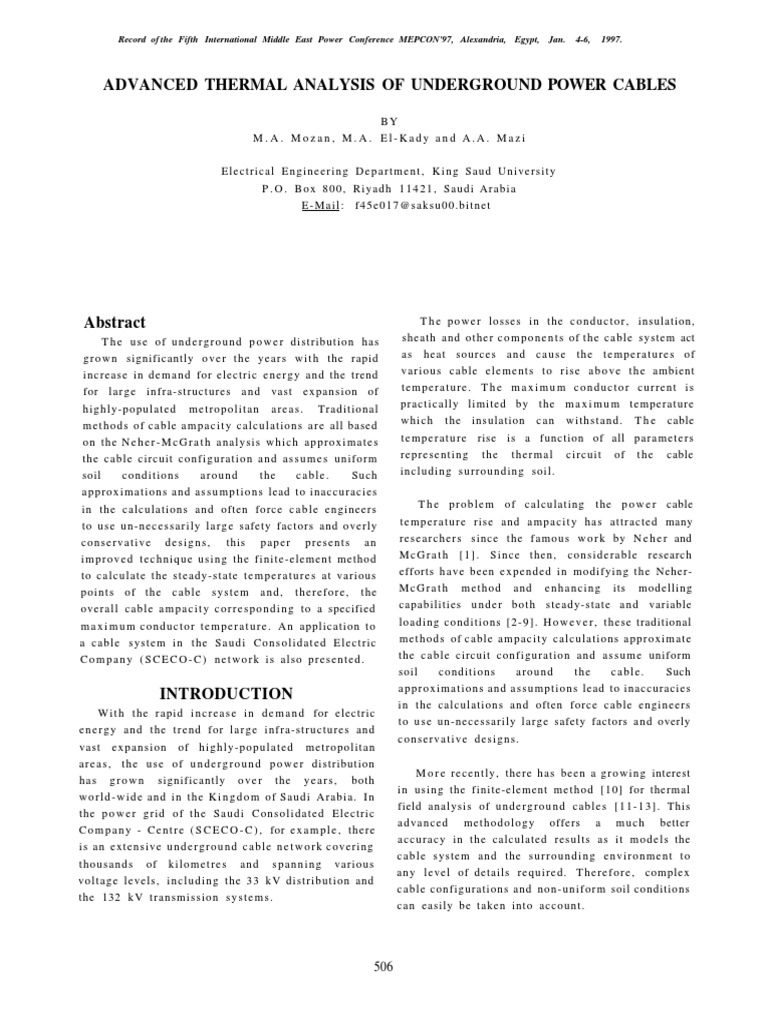 Advanced Thermal Analysis of Power Cables | PDF | Applied And ...
