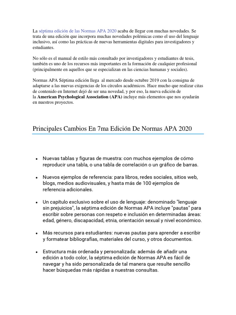 Normas APA Septima Edici n 2020