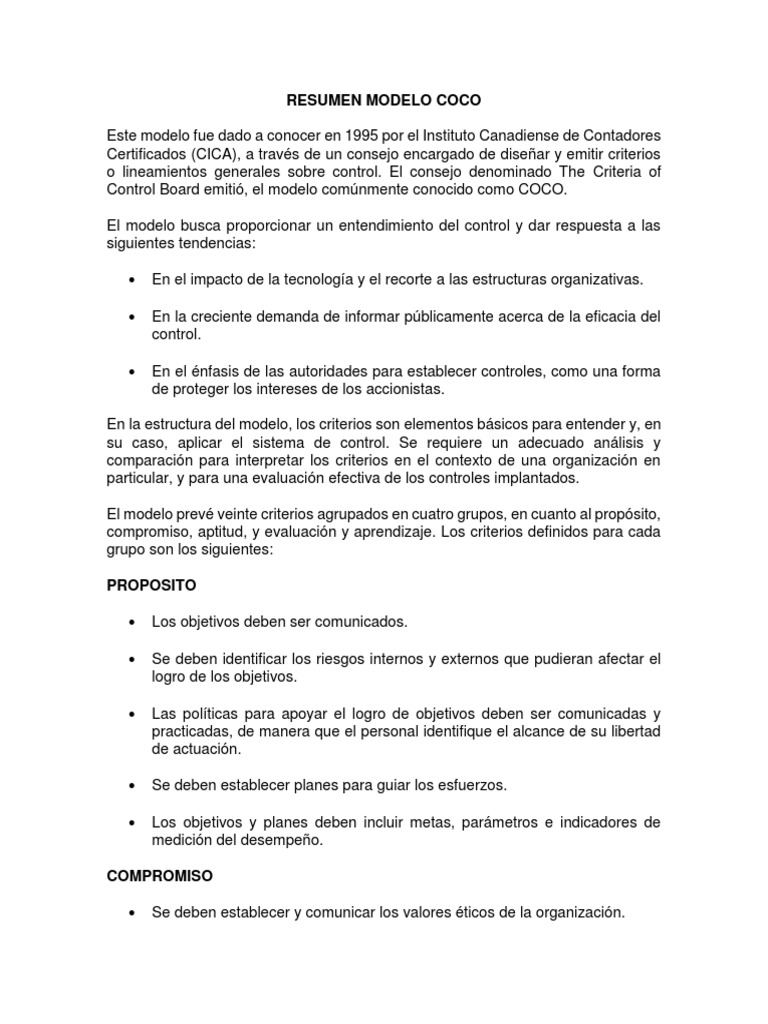 Modelo COCO: Criterios de Control Interno | PDF | Evaluación ...