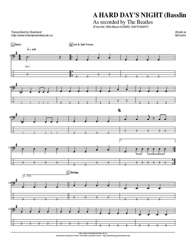 Beatles A Hard Days Night Bass Pdf Pdf Paul Mc Cartney Songs