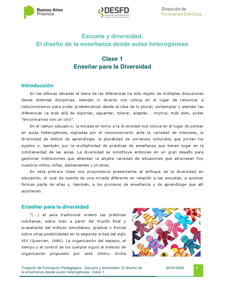 Clase 1 Escuela y Diversidad | PDF | Plan de estudios | Aprendizaje