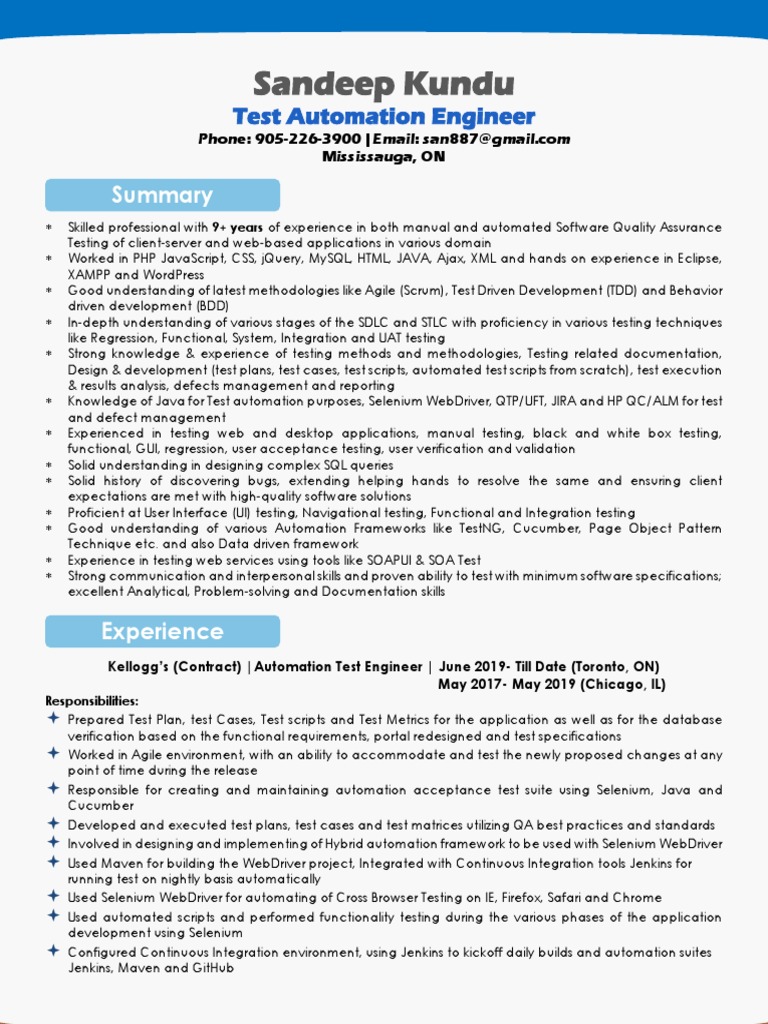 Sandeep Kundu: QA Automation Engineer Resume | PDF | Selenium (Software ...
