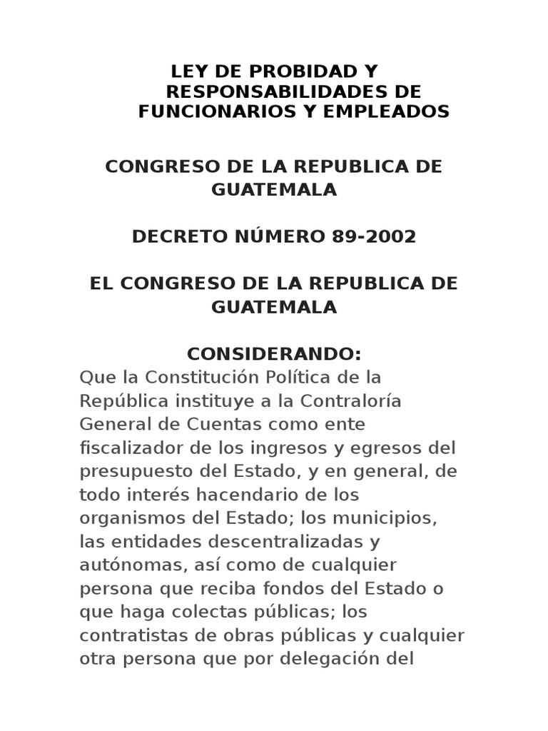 Ley de Probidad y Responsabilidades Públicas | PDF | Estado (política ...