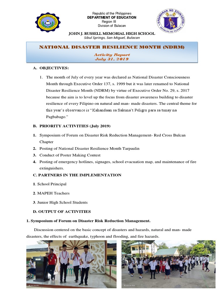 NDRM 2019 Activity Report - Bulacan | PDF | Psychological Resilience ...