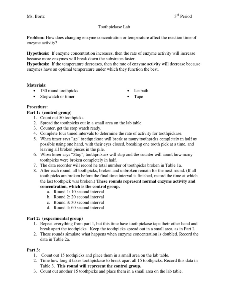 Toothpickase Lab Bortzy PDF Enzyme Assay Enzyme