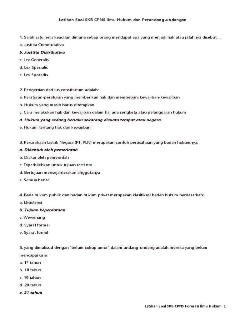 Latihan 1 30 Soal Skb Cpns Ilmu Hukum Pdf