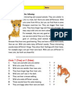 Wild Cats Reading Comprehension Exercises - 103232