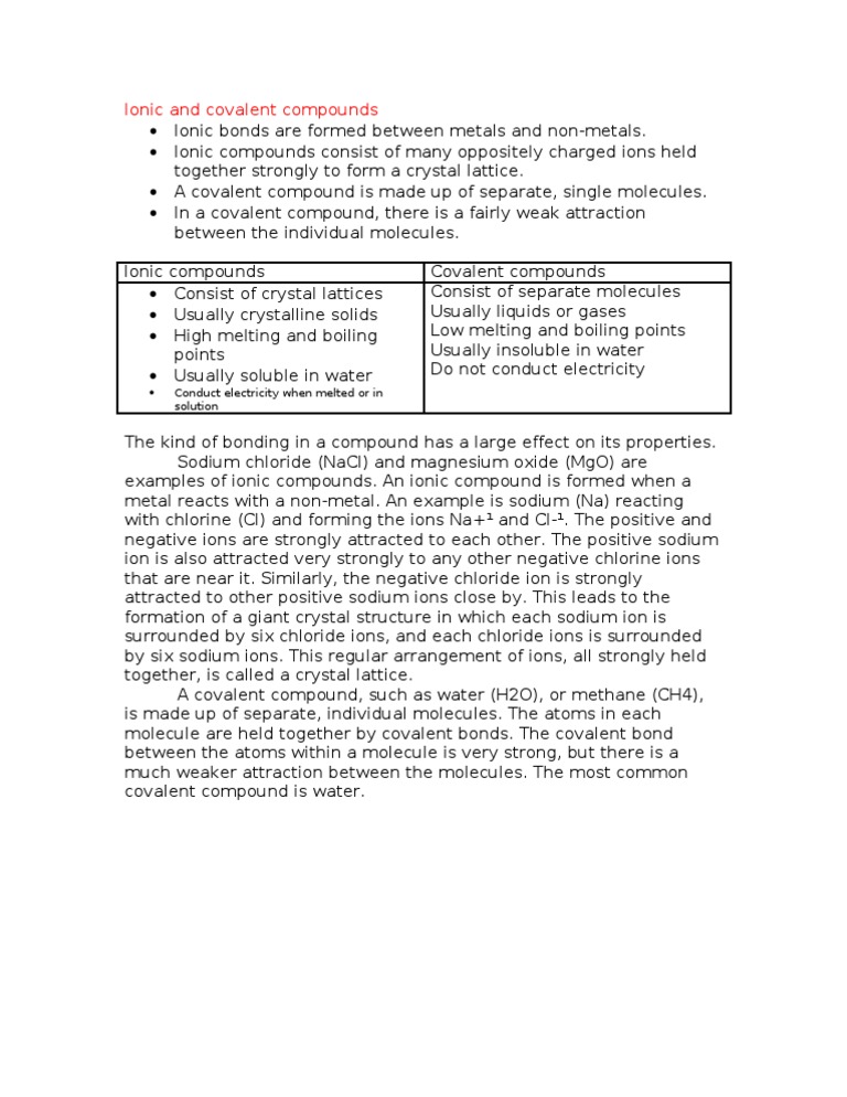 Ionic and Covalent Compounds | PDF