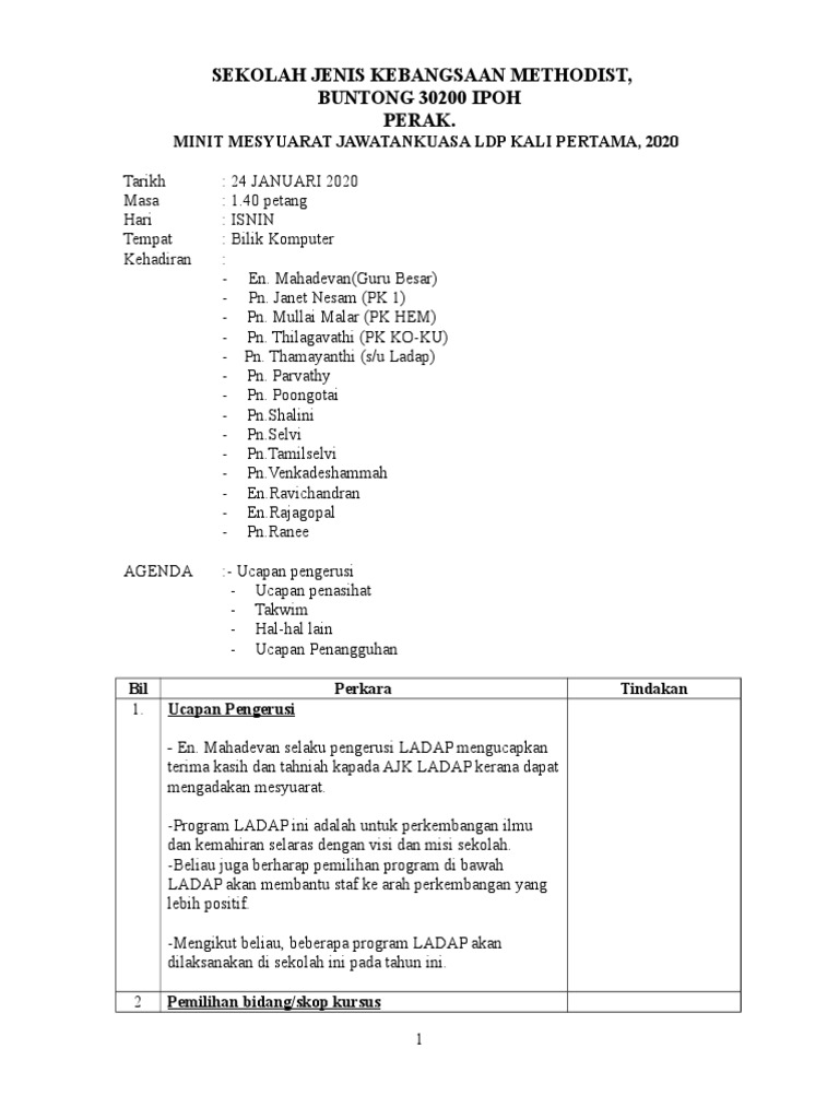 Minit Mesyuarat Ldp 2020 Pdf