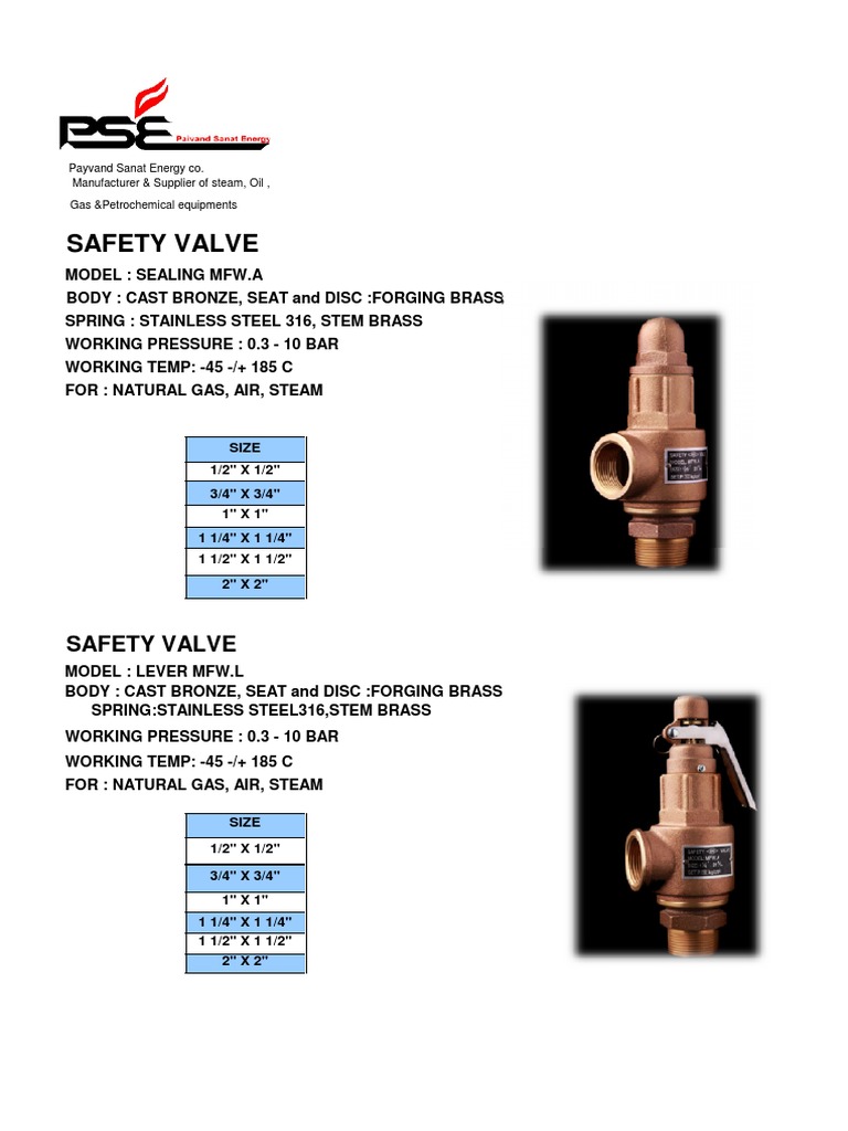 Safety Valve Specifications and Models | PDF