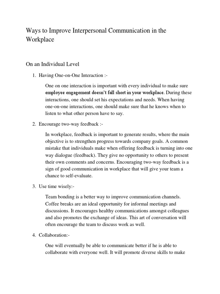 IMPROVING INTERPERSONAL COMMUNICATION IN THE WORKPLACE intelligence overview