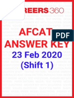 AFCAT Answer Key 2020 (23 Feb 2020 - Shift 1)