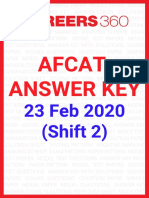 AFCAT Answer Key 2020 (23 Feb 2020 - Shift 2)