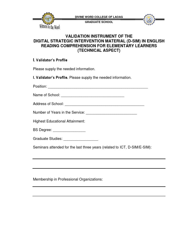 Validation Instrument Technical Aspect Esim or Dsim | PDF | Graphics ...