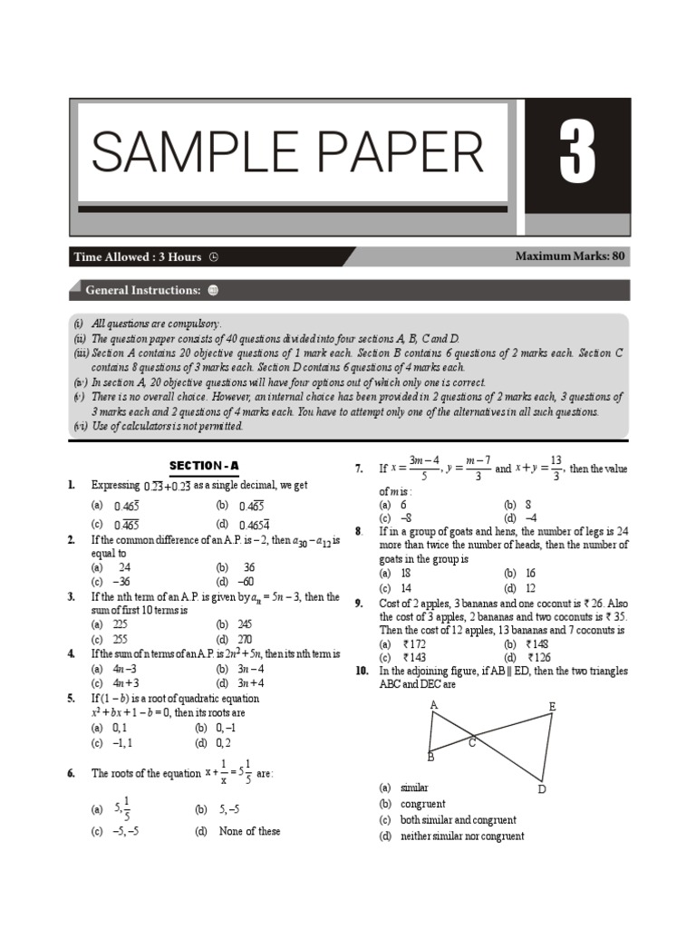 CBSE Class 10 Mathematics Sample Paper 3 | PDF | Circle | Triangle