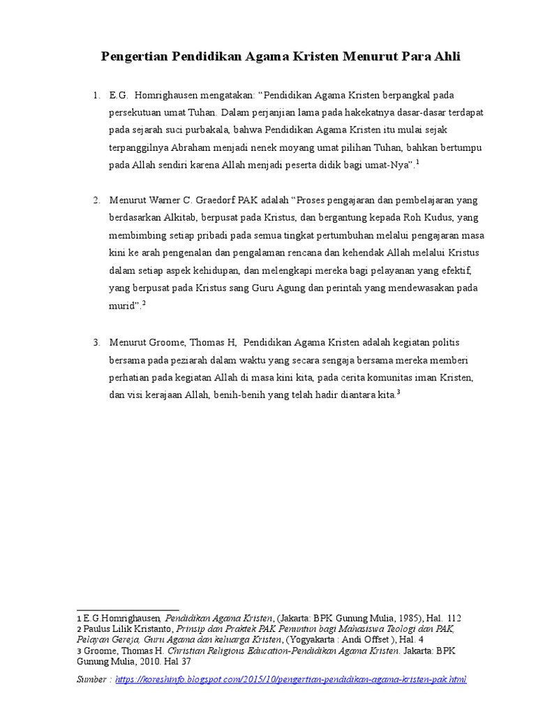 Pengertian Pendidikan Agama Kristen Menurut Para Ahli Pdf