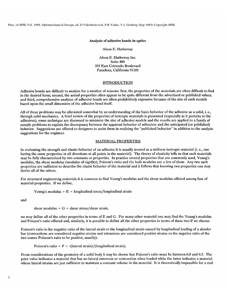 1993 AE Hatheway Analysis of Adhesive Bonds in Optics SPIE PDF