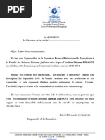 Lettre de Recommandation Prof Pour Etudiant