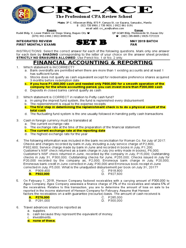 FAR Review: Monthly Exam Questions | PDF | Finance & Money Management