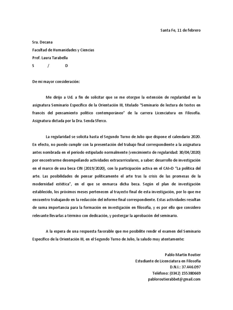 Solicitud de Extensión de Regularidad | PDF | Historia