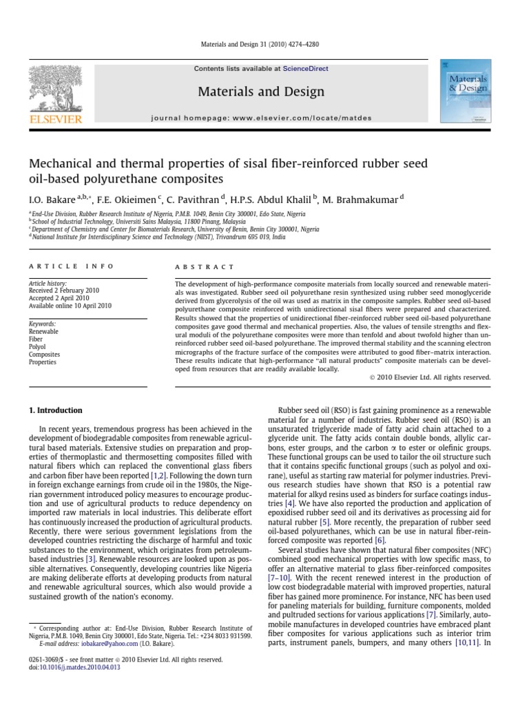 Sisal Fiber-Reinforced Polyurethane Composites | PDF | Technology ...