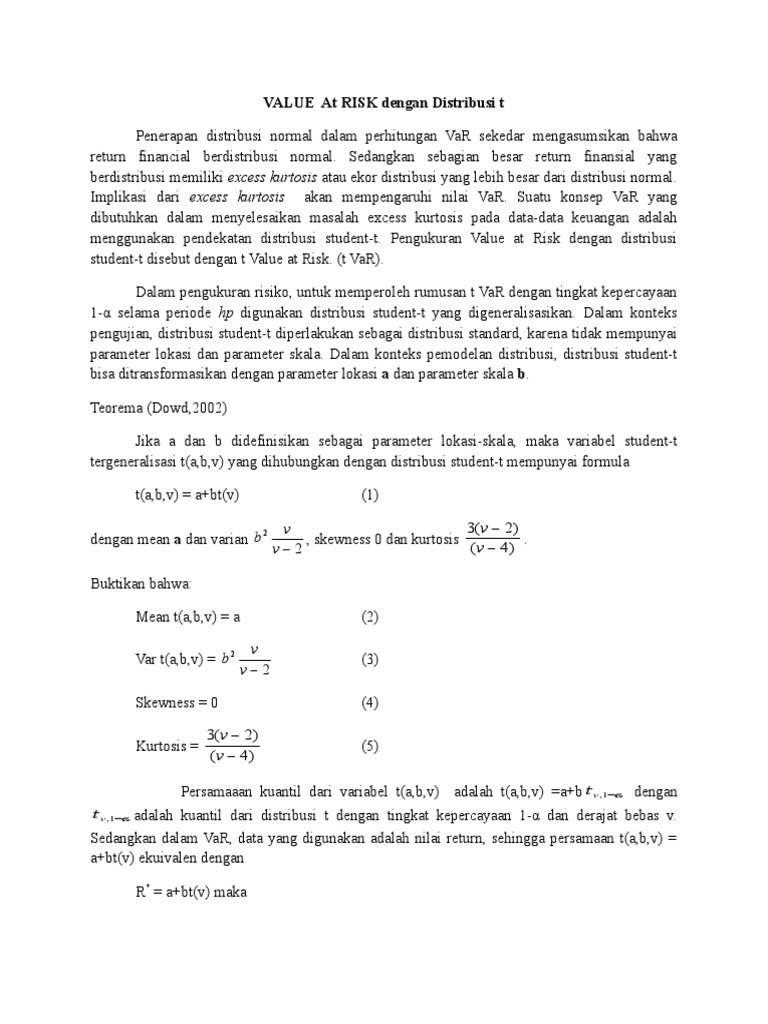 VALUE at RISK Dengan Distribusi T | PDF