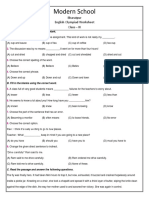 English Olympiad Worksheet of Class - IX