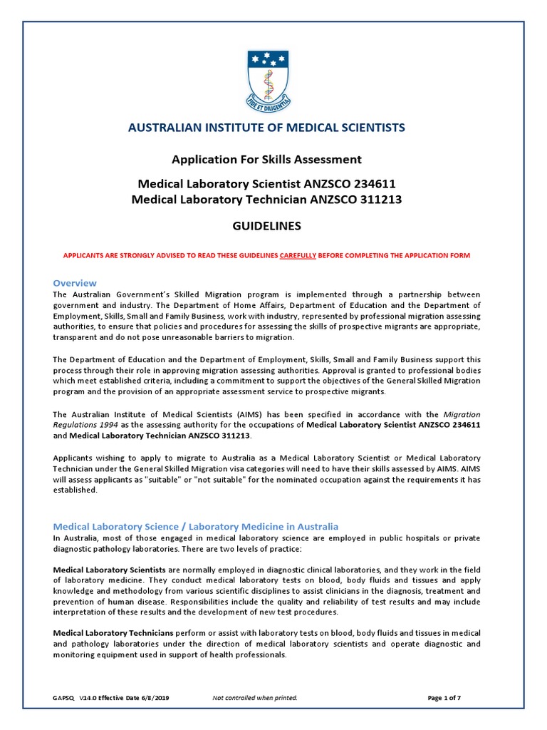 AIMS Skills Assessment Guidelines for MLS/MLT | PDF | Science & Mathematics
