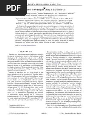 Thibault Bertrand Jorge Peixinho Shomeek Mukhopadhyay And Christopher W Macminn Dynamics Of Swelling And Drying In A Spherical Gel Pdf Gel Elasticity Physics