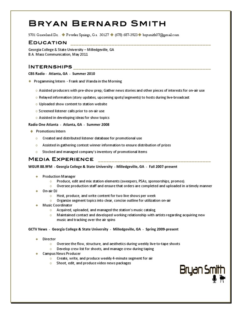 Bryan Smith's Media Experience Resume | PDF