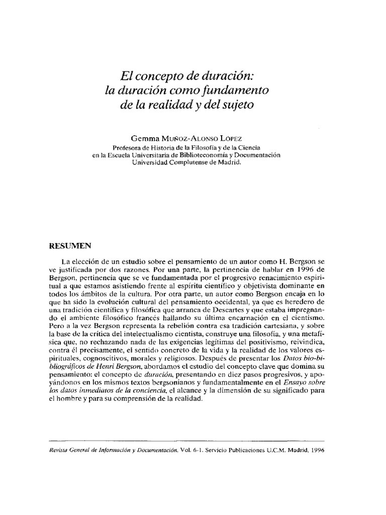 El Concepto de Duración. La Duración Como Fundamento de La Realidad y ...