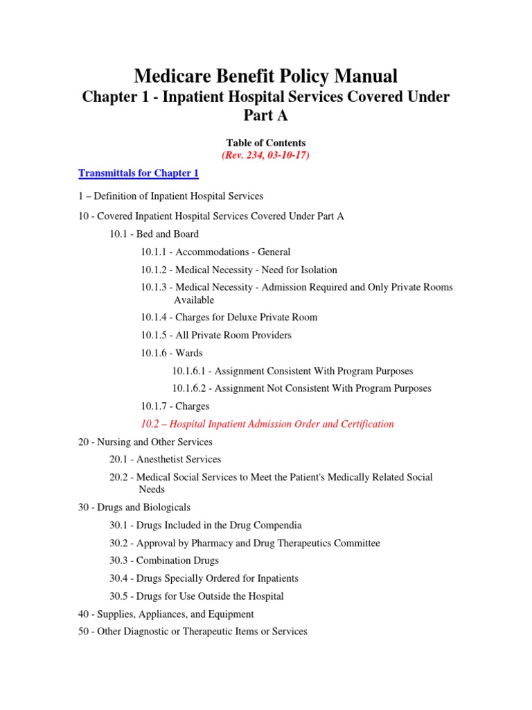 Inpatient Hospital Services Under Part A | PDF | Patient | Medicare ...