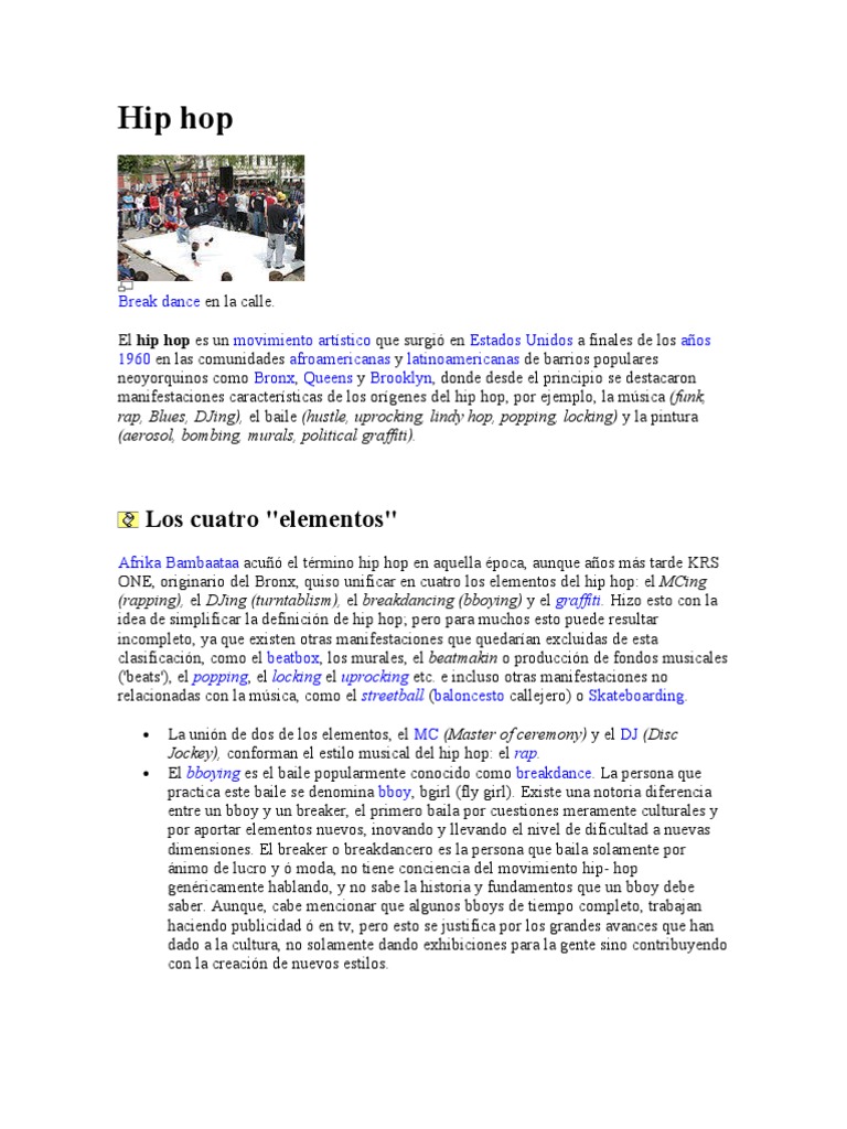 Historia y Elementos del Hip Hop | PDF | Música hip-hop | Estilos ...