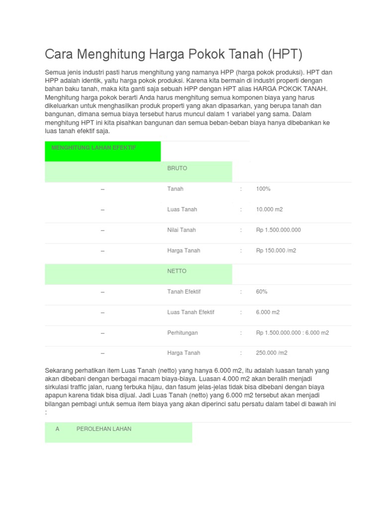 Menghitung Harga Pokok Tanah per Meter | PDF