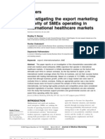 Papers Investigating The Export Marketing Activity of Smes Operating in International Healthcare Markets