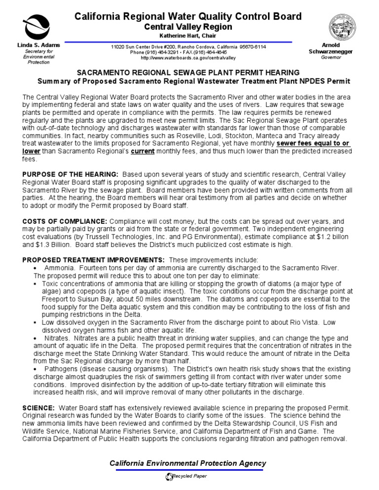 SacRegPermitSummary12 8 10 | PDF | Sewage Treatment | Drinking Water
