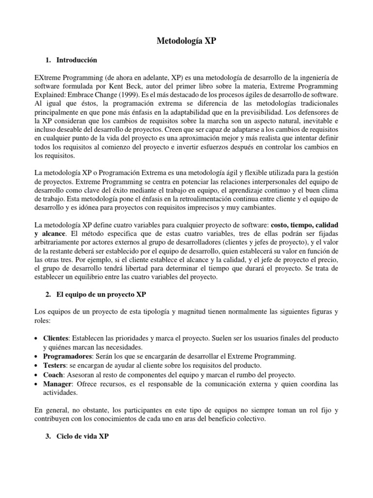 Metodología XP en Desarrollo de Software | PDF | Desarrollo de ...