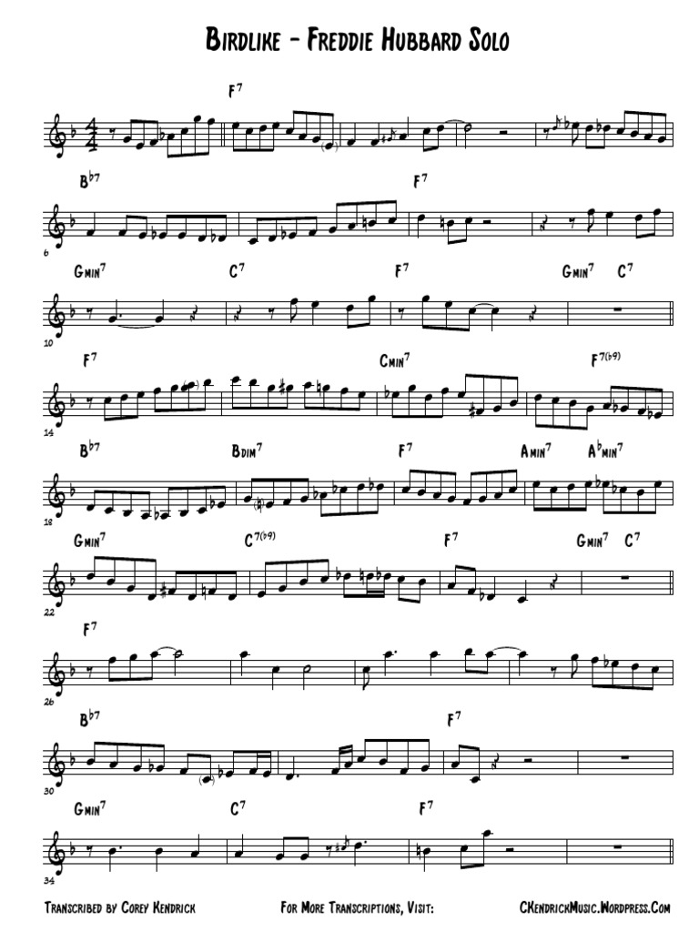 Birdlike - Freddie Hubbard Solo - Concert PDF | PDF