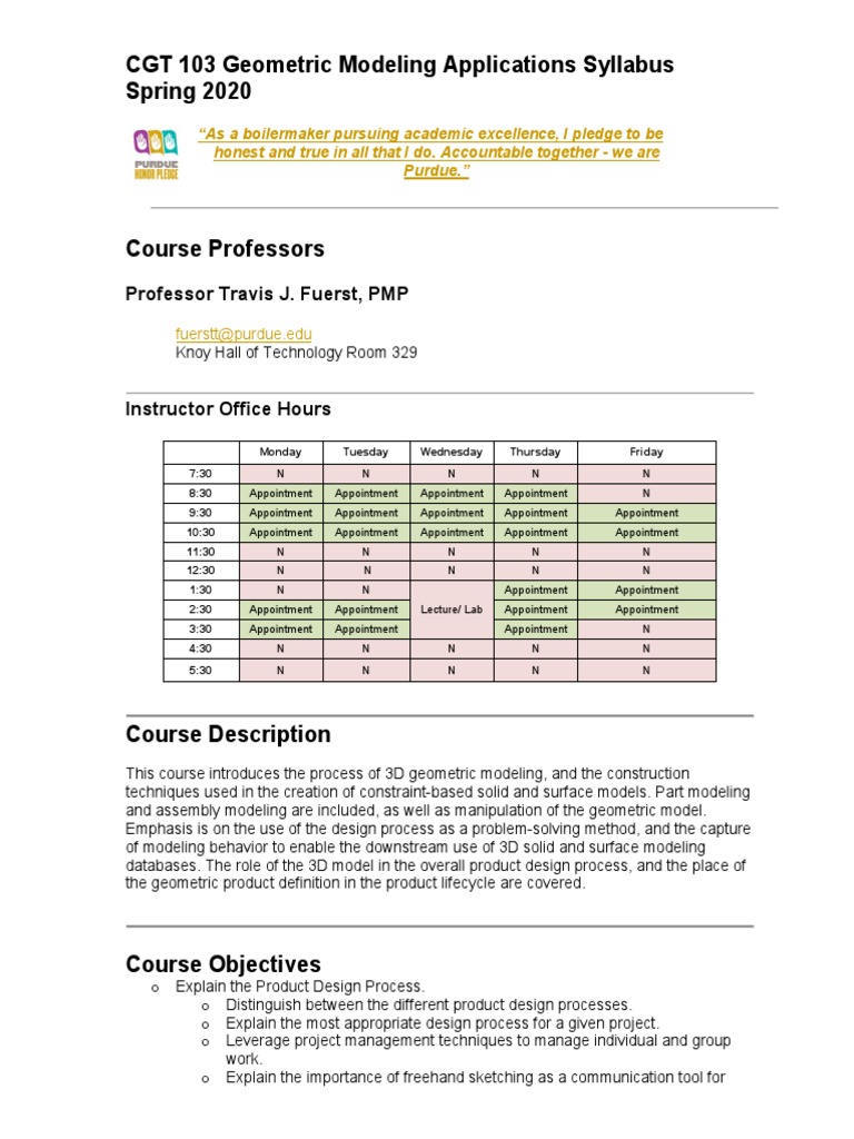 CGT 103 Spring 2020 Syllabus | PDF | Product Lifecycle | Academic ...